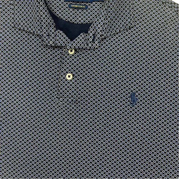 Authentic Polo Ralph Lauren Shirt Mens Navy Circle Print Custom Slim Fit Navy - Picture 4 of 5